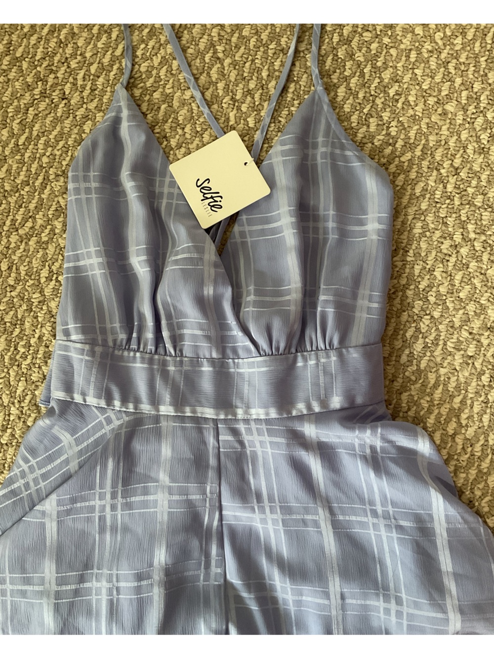 Selfie Leslie Lavender Plaid V-Neck Women's Romper - Picture 4 of 10